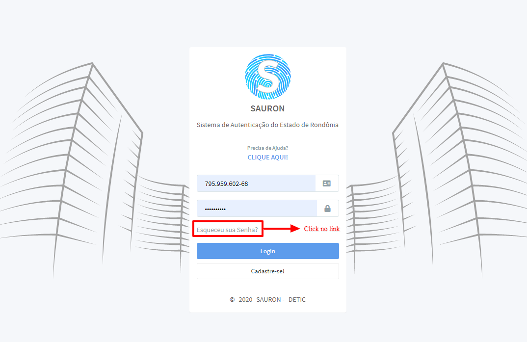 sauron.sistemas.ro.gov.br at WI. Cadastrar Senha - SAURON
